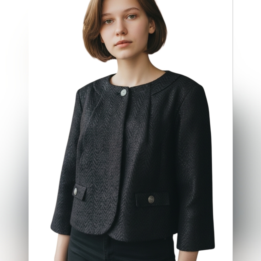 🦜 2/$10 Linear Shinny Black Crop Blazer. Sz.PXL.